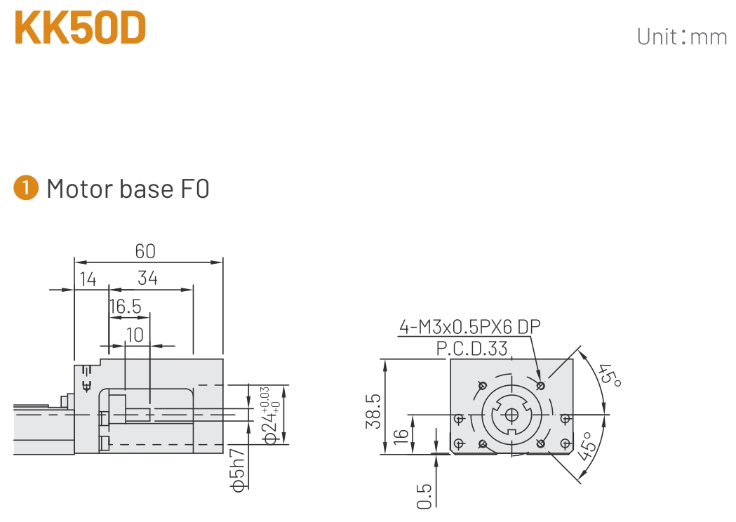 KK50D linear actuator connecting flange type 1 for secure motion setups