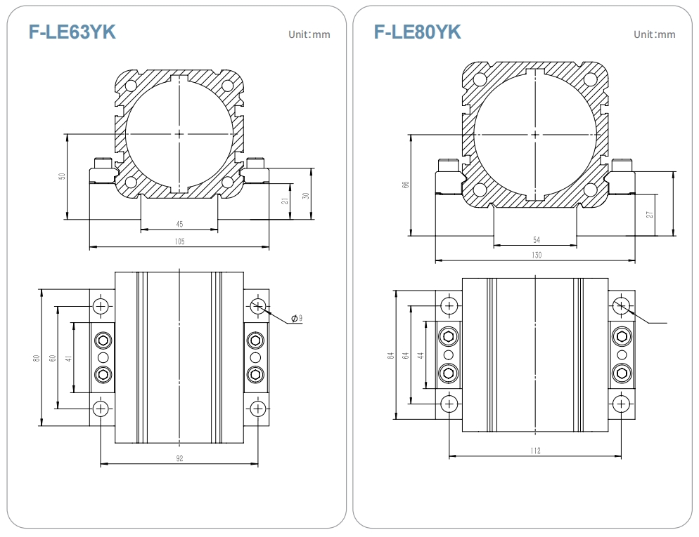 Clamping block structure diagram with detailed dimensions and mounting options