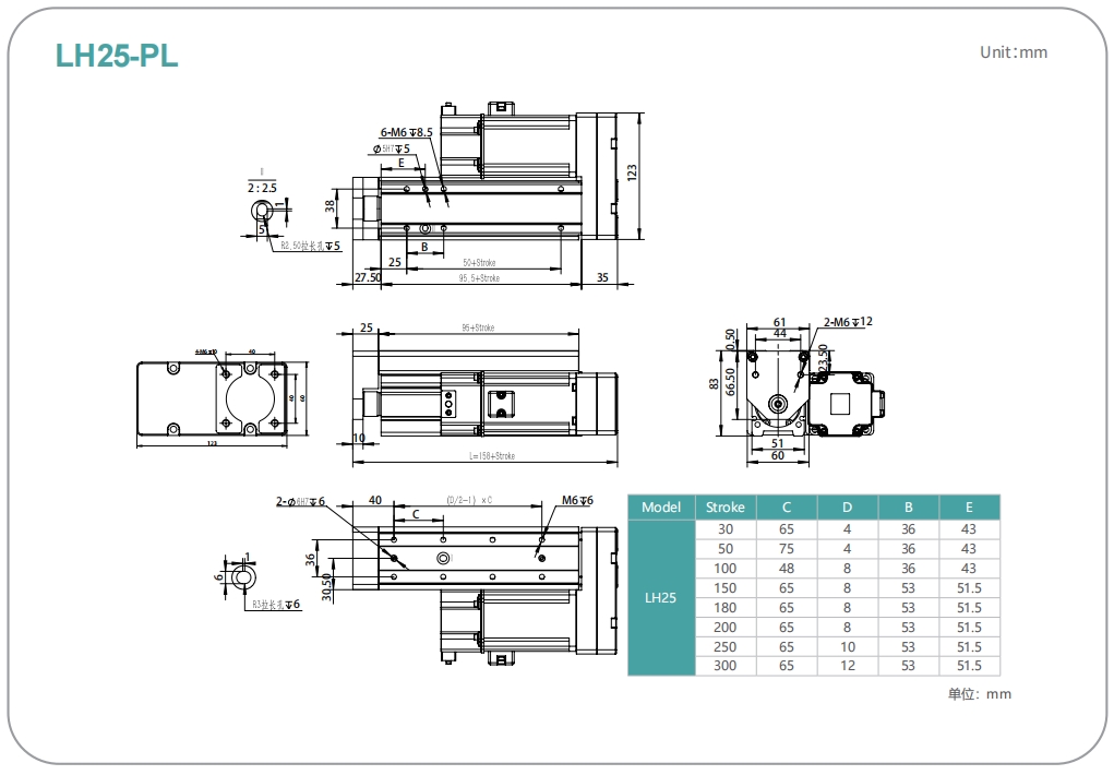 LH25 electric cylinder with motor left side undirectly mounted for versatile industrial applications