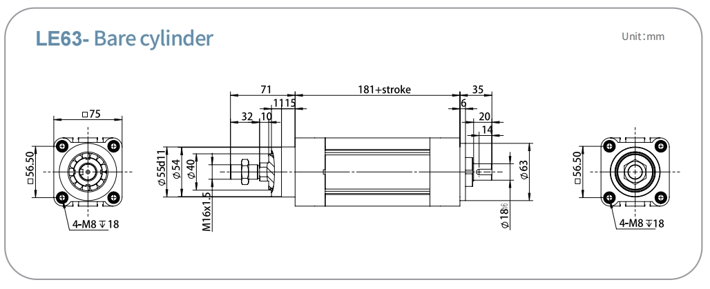 bare cylinder, LE63, Electric Cylinders, Rod type, Linear Motion,<a href=https://www.involinkct.com/products.html target='_blank'> Linear Actuators</a> 
